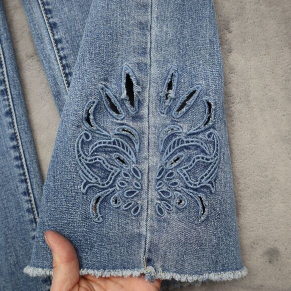 Seven 7 Premium Pants Womens 8 Blue Embroidered Mid Rise Ankle Straight Jeans - Picture 15 of 16